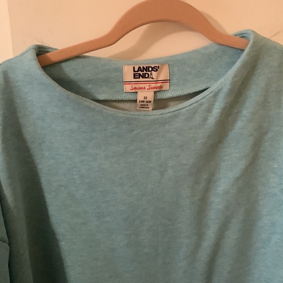 Lands End green heathered scoop-neck 3/4 sleeve sweatshirt sz 3x (24W-26W) - Picture 4 of 9